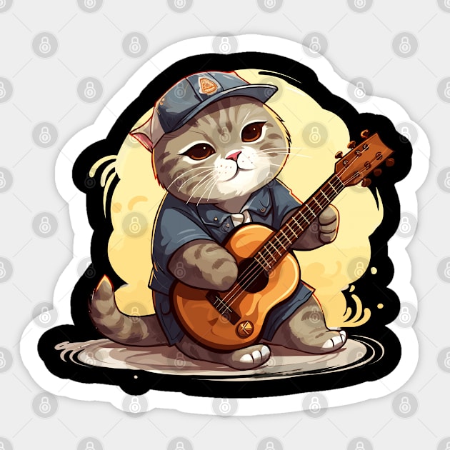 Scottish Fold Cat Playing Guitar Sticker by Graceful Designs